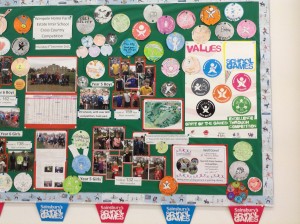 School Games values noticeboard at Swavesey Primary.