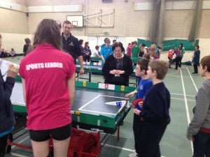 Children have a go at table cricket